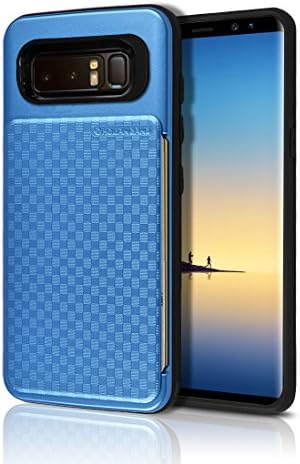 Note 8 Push Hidden Wallet Case [Card Slot] [Heavy Duty] [Slim Fit] [Textured Grip] Dual Layer Hybrid Tough Shield Drop Protection Back Bumper Hard Holder Cover Samsung Galaxy Note8 (Blue)