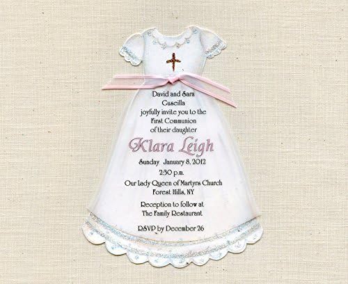 10 Personalized Girl - Communion - Baptism - Dress - Invitations - Christening - Religious Ceremony - Sara Jane Original