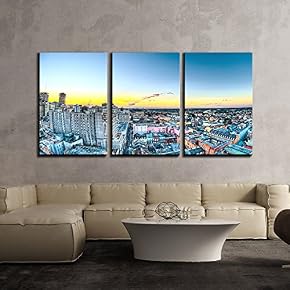 Skyline View of Cityscape at Dusk x3 Panels