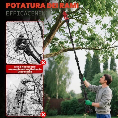 6 Inch Cordless Chainsaw Telescopic & 55 mm Cordless Pruning Scissors, 4-in-1 Chainsaw Kit and Scissors with 2 x 2000 mAh Batteries, Maximum Range of Up to 4.5 m