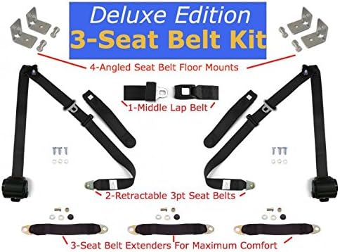 safeTboy 253966RSL 1974 GMC Jimmy Complete Upgrade Seat Belt Kit 3pt Black Retractable Safe Classic