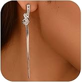 18K Gold/Silver Plated Dangle Earrings for Women Sparkly Rhinestone Long Tassel Dangle Earrings Dainty Long Hanging Chain Earrings Wedding Party Prom Earrings