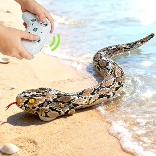 HILKKET Remote Control Snake Python 64 cm Electric Snake for Land and Water 5 km/h, Waterproof Pool Toy, Water Toy for Children