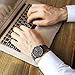 BUREI Men's Day Date Multifunction Chronograph Wrist Watches Sapphire Quartz with White Dial Metal Band (Orange-Stainless Steel)