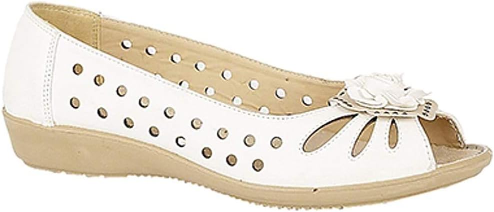 Ladies Punched Open Toe Flower Trim Casual PU Sole White size 5 UK
