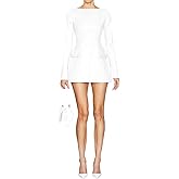 LuFeng Women's Long Sleeve Round Neck A Line Bodycon Mini Dress Side Bows Party Club Mini Dresses
