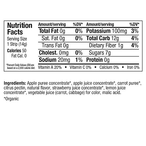 Pure Organic Strawberry Apple Fruit & Veggie Strip, Certified Organic, Gluten-Free, Non-GMO, Vegan, Kosher, Peanut Free, No Artificial Ingredeints, Fruit Snack, 0.49 ounce, 24 Count - Thumbnail 5