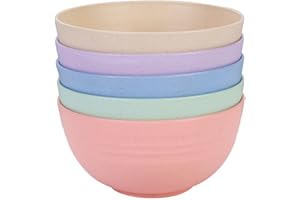 CALLARON 5pcs Medium Wheat Straw Rice and Soup Bowls Set, 13.2cm, Multipurpose Instant Noodle Random Color