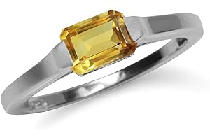 Silvershake Half Bezel Set Octagon Shape Gemstone White Gold Plated or Yellow Gold Plated 925 Sterling Silver Minimalist East-West Solitaire Promise Ring Jewelry for Women