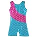 Colorful Ribbons Rainbow Mermaid Leotard Gymnastics Biketard for Little Girl, Blue/Pink, 140(8-9Y)