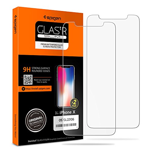 Spigen-iPhone-X-Screen-Protector-Tempered-Glass-Case-Friendly-2-Pack-for-Apple-iPhone-X-10-2017