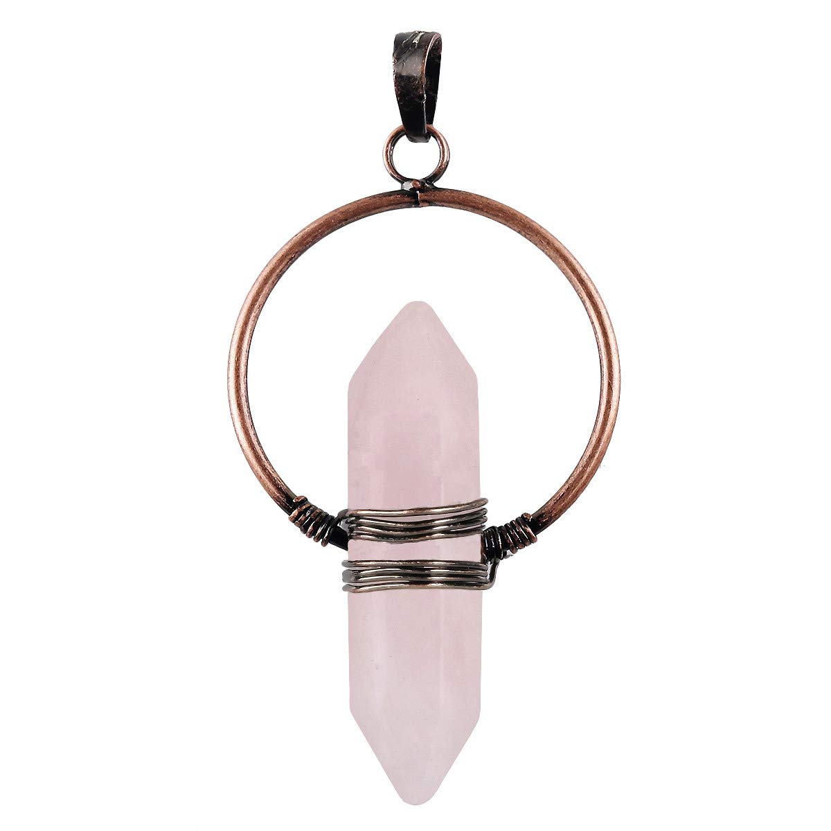 mookaitedecor Rose Quartz Crystal Necklace Double Terminated Crystal Points Pendant Necklace for Women Girl, Simple Reiki Healing Crystal Necklace Gift with Box