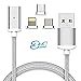Magnetic Charging Cable by Tiamat [Grey 3.3ft / 1m] – Lightning, Micro USB, Type C 3 in 1 for iPhone and Android Phones (Silver)