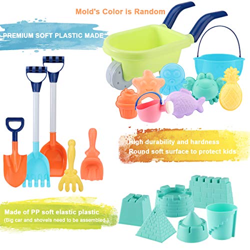 MINGPINHUIUS Beach Toys Kids Boys Beach Sand Toy Set with Barrow Elephant Bucket Two Big Shovels One rake and Mesh Bag Soft Plastic Material (20 pcs)