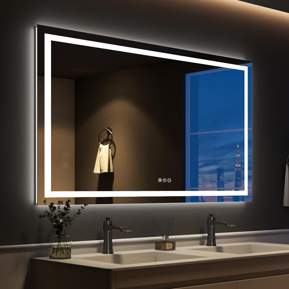 Mirrors - ODDSAN 40 x 30 Inch Lighted LED Bathroom Mirror for Wall, Lighted Vanity Mirror for Wall, Dimmable, Anti-Fog, Shatter-Proof, ETL Listed (Front Lights + Backlit)