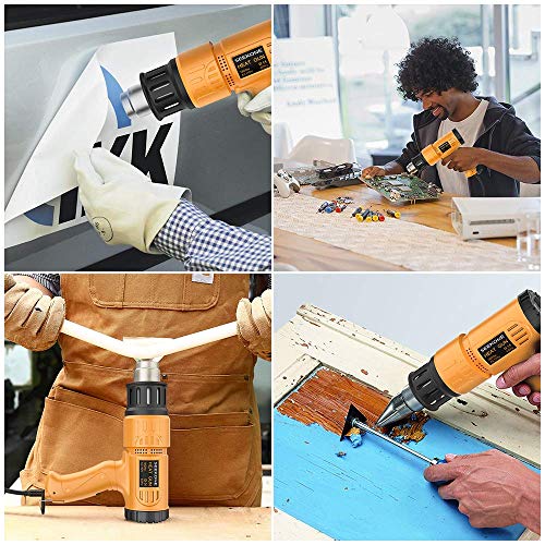 Heat Gun, SEEKONE 1800W Hot Air Gun Kit with Large Digital LCD Display Variable Temperature (120°F-1100°F) Memory Settings and Four Nozzles for Paint Remover/Stripper, Home Improvement/Restoration