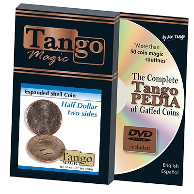 Tango Magic Expanded Shell Half Dollar Magic Trick (Two Sided w/DVD) - All Ages - Magic Trick Box, Instruction Manual