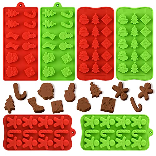 Actvty Christmas Chocolate Molds, Silicone Candy Molds, 6 Packs Santa Clause Snowman Gingerbread Man Shape Xmas Theme Baking Molds for Chocolate, Candy, Gummy, Jello, Wax Melts, Party Decor