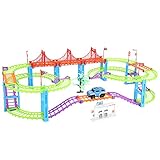 SZJJX Multi-Track Rail Car Building Block Railway Train Set Educational Kids DIY Assembly Toy with Race Track and Electric Car Double Orbits Colorful