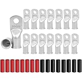 16Pcs 2/0 AWG 5/16" Stud Heavy Duty Tinned Copper Wire Lugs with 16Pcs 3:1 Black & Red Heat Shrink Tubing 2/0 Gauge Copper Ba