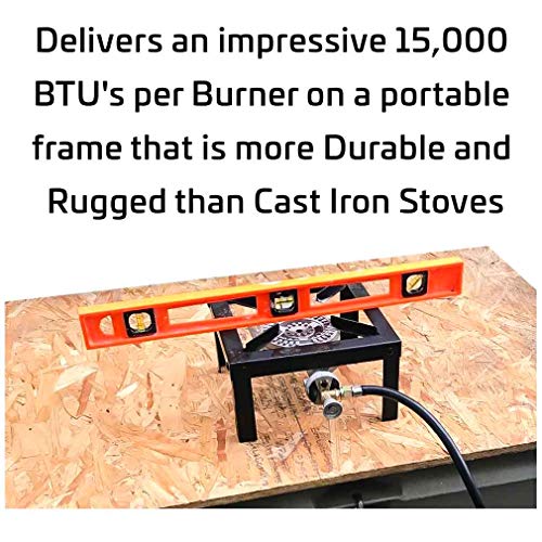 MWShop Rv Lpg Stove Single Burner Angle Iron Camping Adjustable Legs Range Style Cooktop Portable Frame Raises The Cooking Vessel Durable and Rugged Variable Knob Black