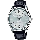 Casio #MTP-V005L-7B Men's Standard Analog Black Leather Band Silver Dial Watch