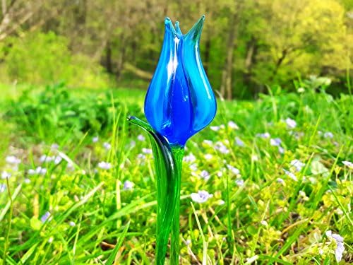 Blue Glass tulip flowers ornaments tulips figurine blown flower sculpture art glass flower murano toys big garden decoration flower gift