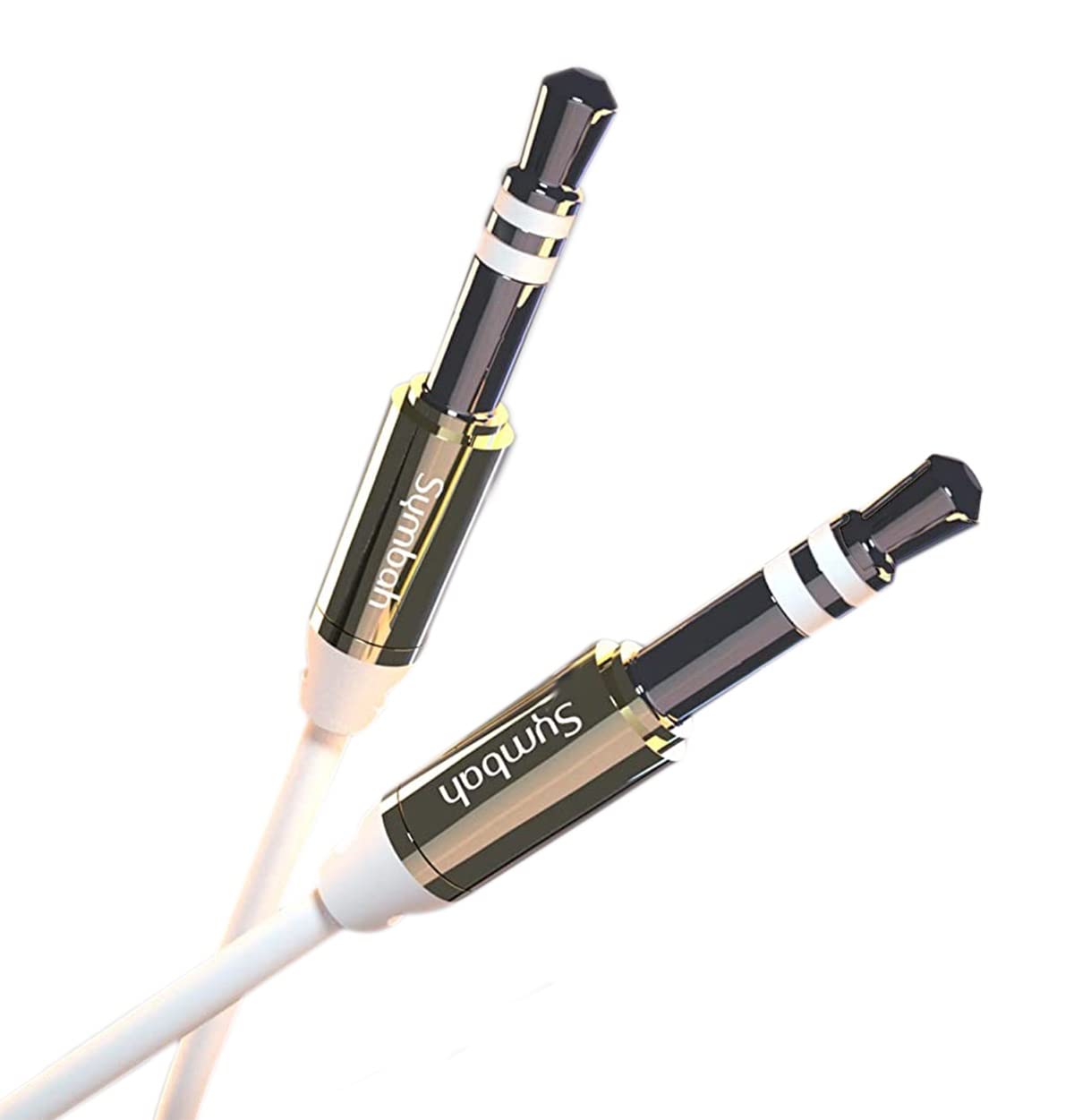 Symbah AUX cable 3.5mm with aluminium connector, Lead Long Lasting for Smart Phones, Tablet, Laptop, Car Stereo, CD player, mp3 players, and other audio devices., White