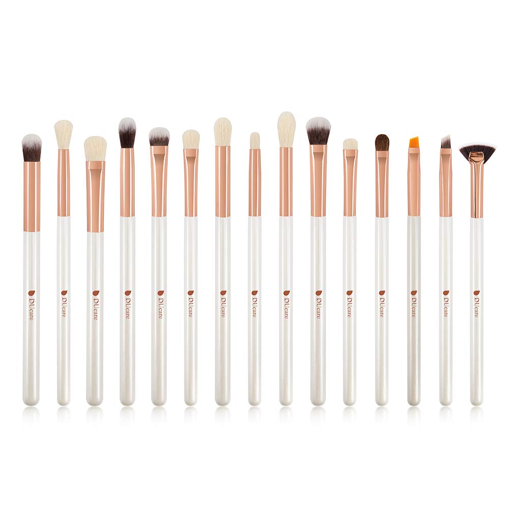 DUcare Eyeshadow Brushes 15Pcs Makeup Brushes Set Cosmetics Eyeliner Eyebrow Shader Eye shadow Blending Brushes Black with Rose Gold White