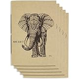 (Set of 5) A6 Handmade 4 x 5.75 inches Notebook / Elephant Art Cover / 60 Unlined Page | Lay Flat Binding | Cream Paper