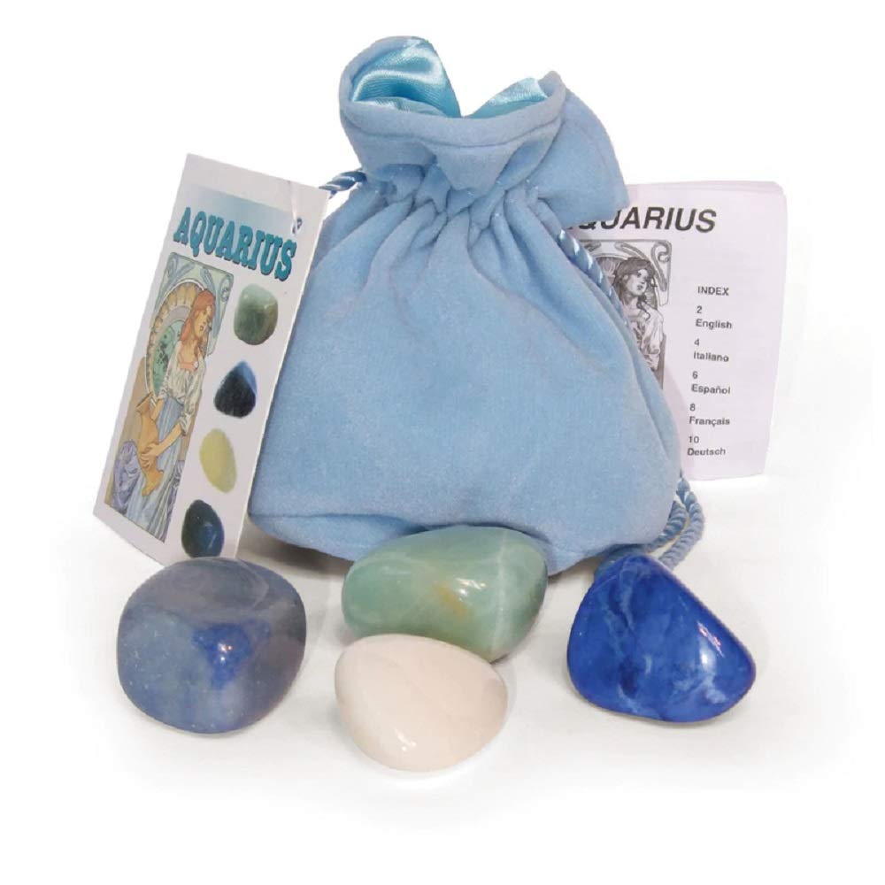 Star Sign Aquarius Crystals Tumblestone Set - Amazonite, Blue Agate, White Onyx, Blue Howlite - Reiki Charged - Star Sign Zodiac