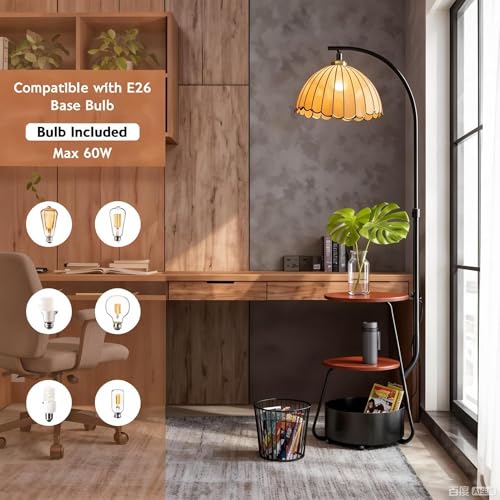Floor Lamp with Table Attached, 3 Tier Sofa Side Stand Lamp with Bottom Storage Basket, 3 Color Temperature Reading Light, Modern Simple Storage Bedside Cabinet for Living Room, Home