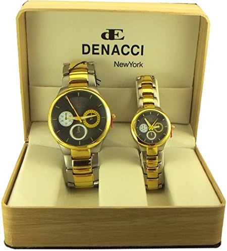DENACCI - His &amp; Her Dress style Watch Gift Set two tone and black dial - 9