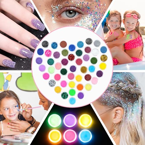 Children's Glitter Tattoo Set, 48 Colours, Glitter Tattoos, Girls, 540 Stencils, 115 Rhinestones, 5 Brushes, 4 Glues, Waterproof Temporary Tattoos for Children, Gift for Birthday, Party, Christmas
