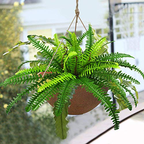 Ollain Artificial Boston Fern Plants Bush Shrubs Fake Faux Fern Silk Fronds Plant Greenery Bushes Flower UV Resistant for Garden Indoor Outdoor Hanging Decor (40 Leaves)