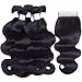 Flady Brazilian Body Wave Human Hair Bundles with Closure (20 22 24+16) Weave Bundles with Closure Human Hair 100% Unprocessed Brazilian Remy Human Hair Extensions With 4x4 Lace Closure