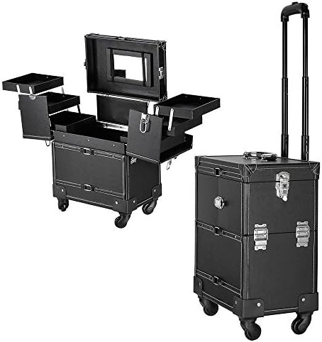 New Vanity Trolley case, vanity case, cosmetic case with mirror 51 X 37 X 24 cm (black) by Maxx Essentials