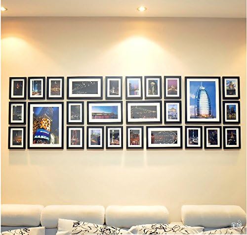 LamYHeng (Without Photo) 7.21ft X 2.3ft Large 26Pcs Wooden Photo Frame Wall Hanging Art Home Decor Modern Picture Photo Frame Set with Installation Drawings and Accessories