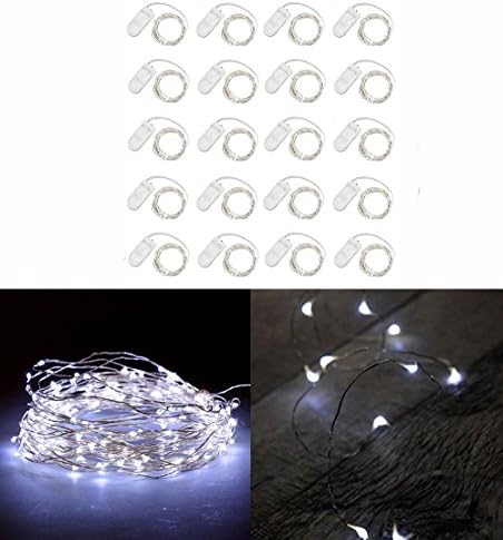 Unido Box 20 Pack Mini Fairy String Lights 20 LED, Cool White (7' FT.) Silver Wire Battery-Operated Waterproof Indoor/Outdoor Decor
