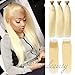 Dorabeauty Blonde Hair 4×4 Lace Closure with 3 Bundles Platinum Blonde #613 100% Brazilian Human Hair (ST 20