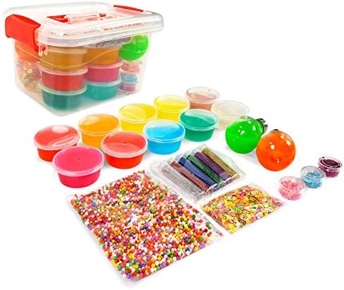 Ultimate Clear Slime Kit - Make Slime Supplies - 12 Color Clear Slime w/ Bulbs Stretchy Jiggly Slime, Holographic Glitter, Slime Balls, Fruit Slime Slices - Make Your Own Crystal Slime Crunchy Slime