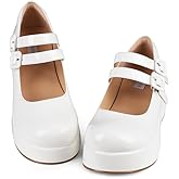 Accloris Platform Mary Jane Shoes Women Girls,Ankle Strap Round Toe Goth Chunky Uniform Dress Pumps Shoes Oxfords