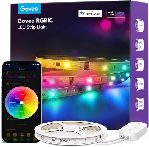 Govee LED Strip 10 m, Smart RGBIC LED Strip, Fairy Lights, LED Strip Works with Alexa & Google Assistant, DIY Segment Control, App Control, Music Sync, Decoration for Party, Home, Bedroom