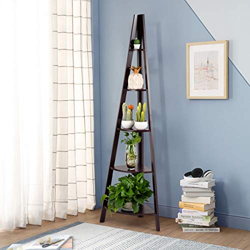 Tangkula 5 Tier Corner Shelf, 69 Inch Tall Corner Bookshelf, 5 Shelf