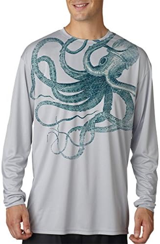 Hellfire Graphics Men's Performance Blue Squid Long Sleeve Shirt X-Large Silver