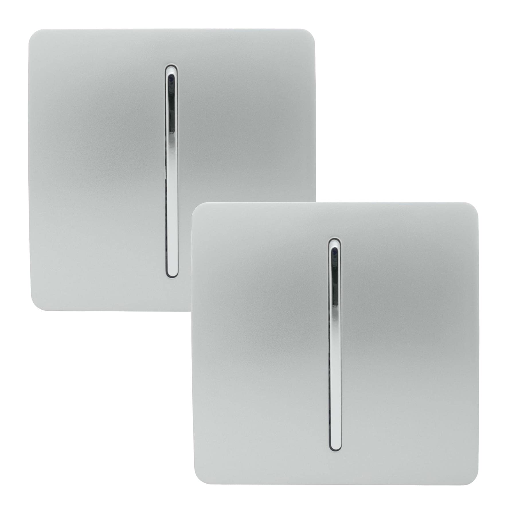 Trendi 1 Gang 2 Way Artistic Modern Glossy 10 Amp Rocker Tactile Light Switch Silver (2 Pack)