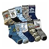 Boy's Dinosaur Style Children Boy Sport Crew Socks 15-19cm,4-8 Year old(10 Pair)