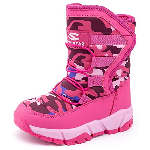 Girls Winter Snow Boots Waterproof Outdoor Warm Faux Fur Lined Shoes with Strap (Hot Pink-c,5.5 Toddler)