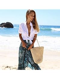 Falda larga de cintura alta con estampado bohemio para dama, estilo bohemio, con volantes, dobladillo asimétrico, talla única