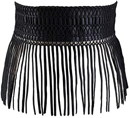 Mrotrida Women's Tassels Leather Skirt Summer Fashion Adjusted PU Long Fringe Dress Belts Black